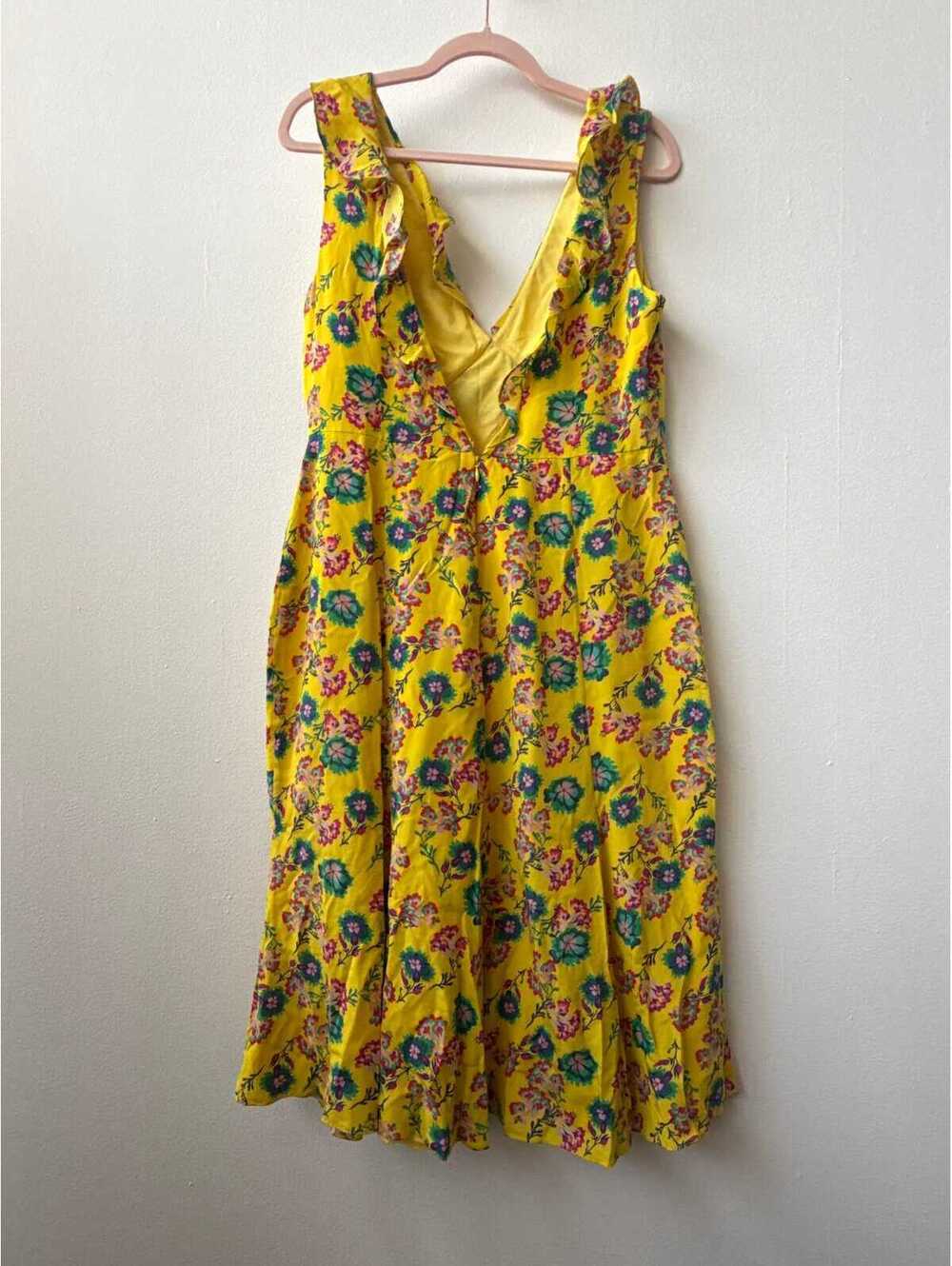Saloni 100% Silk Floral Midi Dress Yellow V-Neck Designer Size 12